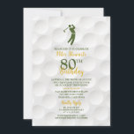Invitación Golf Green Gold Golfball Golf 80th Birthday<br><div class="desc">Invitación a la fiesta de cumpleaños número 80 de los amantes del golf, el golf y el golf verde, dorado y blanco. Perfecto para alguien a quien le gusta jugar golf, esta invitación de 80 años de golf presenta un ícono verde de un golfista emparejado con la redacción verde y...</div>