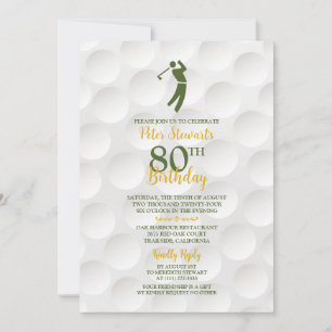 Invitación Golf Green Gold Golfball Golf 80th Birthday
