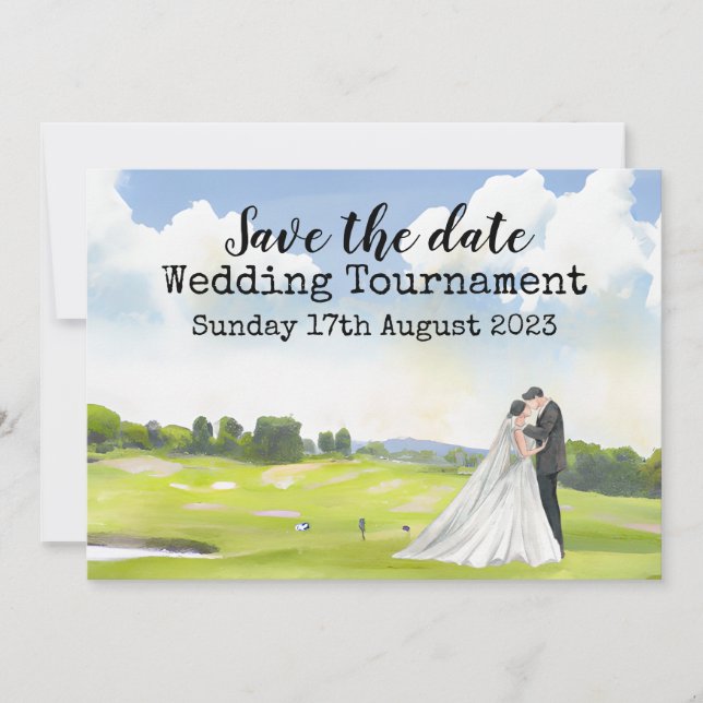 Invitación Golf Guarde la fecha Boda de Golf Acuarela Invita (Anverso)