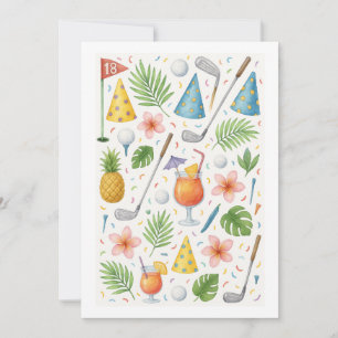 Invitación Golf Hawaii con temática de Fiesta hawaiano de gol