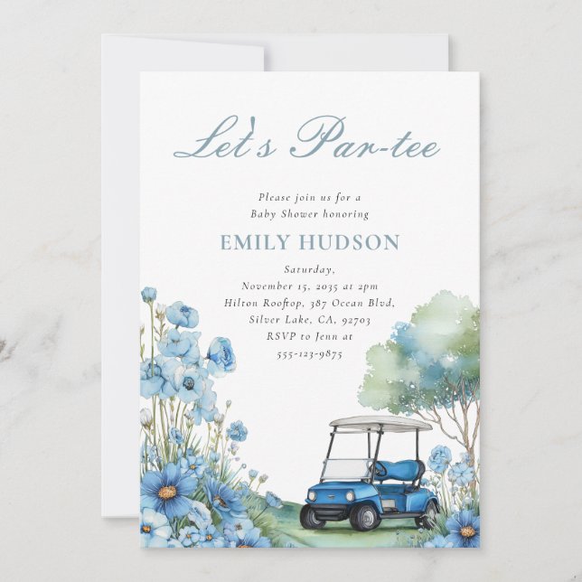 Invitación Golf Let's Par-tee Blue Baby Shower (Anverso)