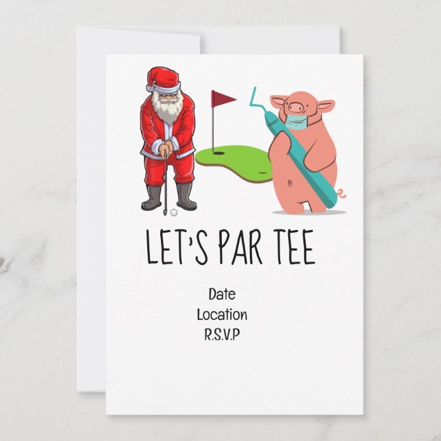 Invitación Golf Let's Par tee Navidades fiesta para dentista (Anverso)