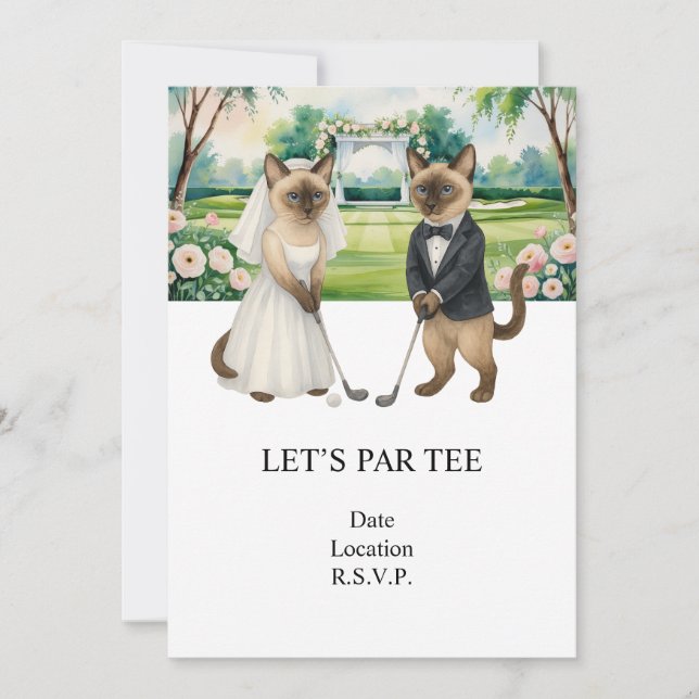 Invitación Golf Let's Par tee para los amantes del gato BODA (Anverso)