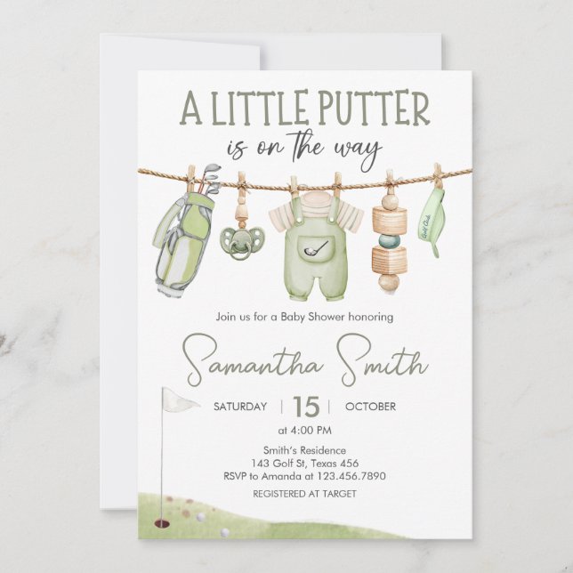 Invitación Golf Little Putter Baby Shower (Anverso)