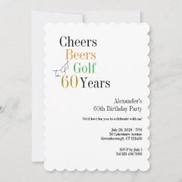 Invitación Golf mínimo 60.º cumpleaños Saludos y cervezas