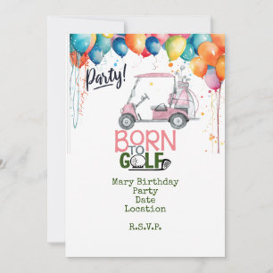 Invitación Golf nacido en el Chica de temática rosa de golf M