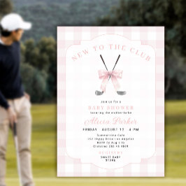 Invitación Golf nueva en el club baby shower niña con gingham