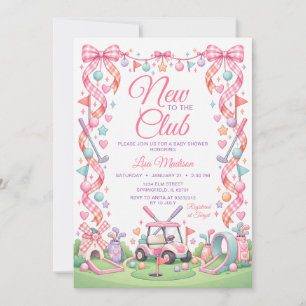 Invitación Golf Nueva en el Club Lazo Rosa Niña Baby Shower