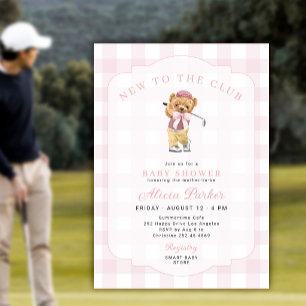 Invitación Golf nueva en el club shower para niña bebé rosa
