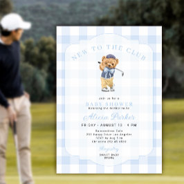 Invitación Golf nuevo en el club baby shower niño azul a cuad
