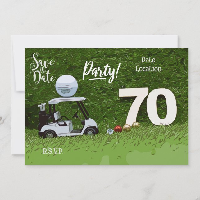 Invitación Golf Par tee fiesta 70º cumpleaños al golfista (Anverso)