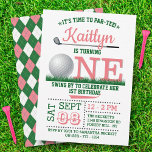Invitación Golf PAR-TEE Primer cumpleaños<br><div class="desc">Celebre con estilo con estas invitaciones de cumpleaños de moda. El diseño es fácil de personalizar con la redacción de su evento especial y sus invitados estarán encantados cuando reciban estas fabulosas invitaciones.</div>