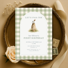 Invitación Golf Par-Tee Sage Green Gingham 1st Birthday