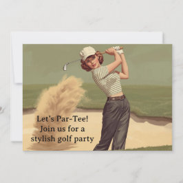 Invitación Golf  Retro Golf Chic: Woman Golfer at the Green