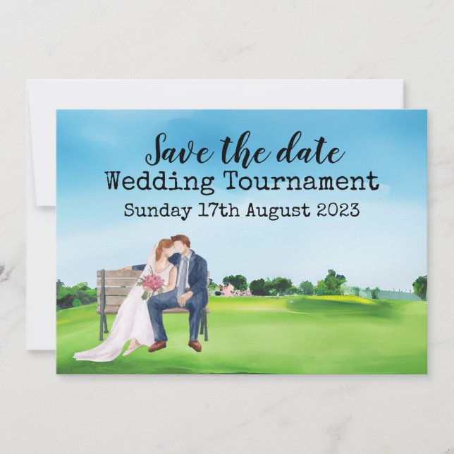 Invitación Golf Salva la fecha Boda de Golf Acuarela  (Anverso)