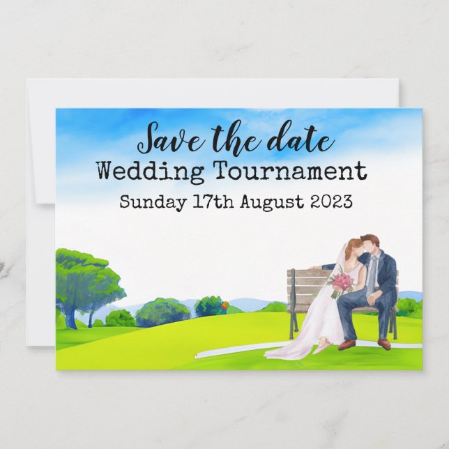 Invitación Golf Salva la fecha Boda de Golf Acuarela  (Anverso)