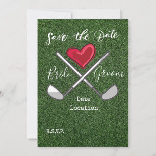 Invitación Golf Salva la fecha nombre de novios en verde