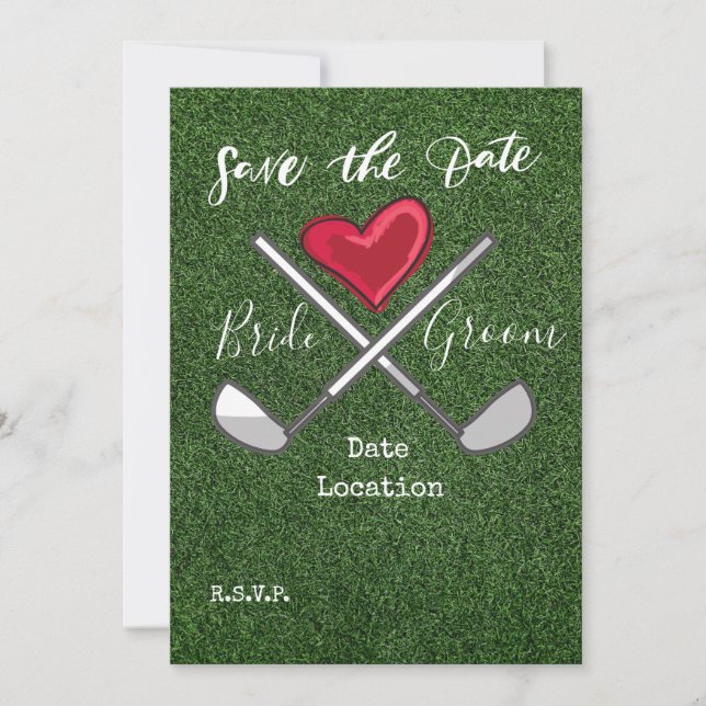 Invitación Golf Salva la fecha nombres de novios en verde (Anverso)