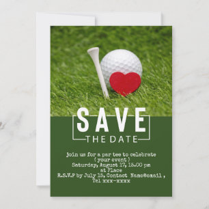 Invitación Golf salvar la fecha con bola de golf y corazón ro