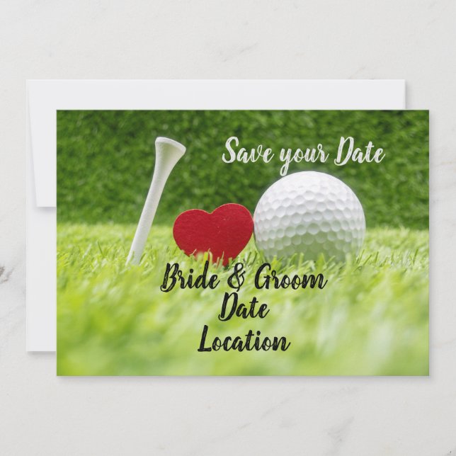 Invitación Golf salvar la fecha pelota de golf con amor (Anverso)