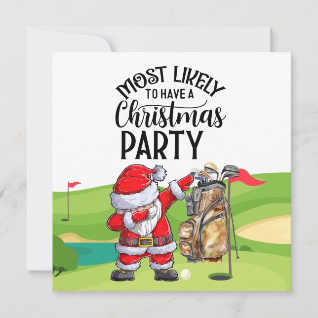 Invitación Golf Santa Claus golfer Feliz Navidad en verde (Anverso)