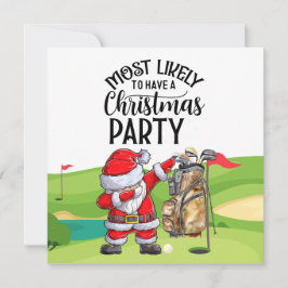 Invitación Golf Santa Claus golfer Feliz Navidad en verde
