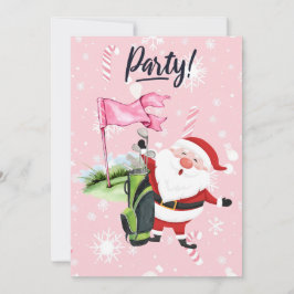 Invitación Golf Santa Claus golfista en fondo rosa