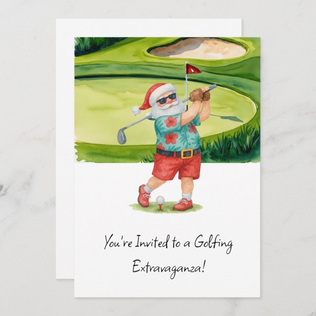 Invitación Golf Santa Claus Navidades de golf Tema de verano (Anverso / Reverso)