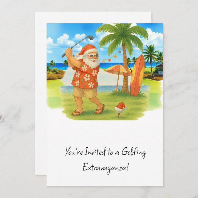 Invitación Golf Santa Claus Navidades de golf Tema de verano (Anverso / Reverso)