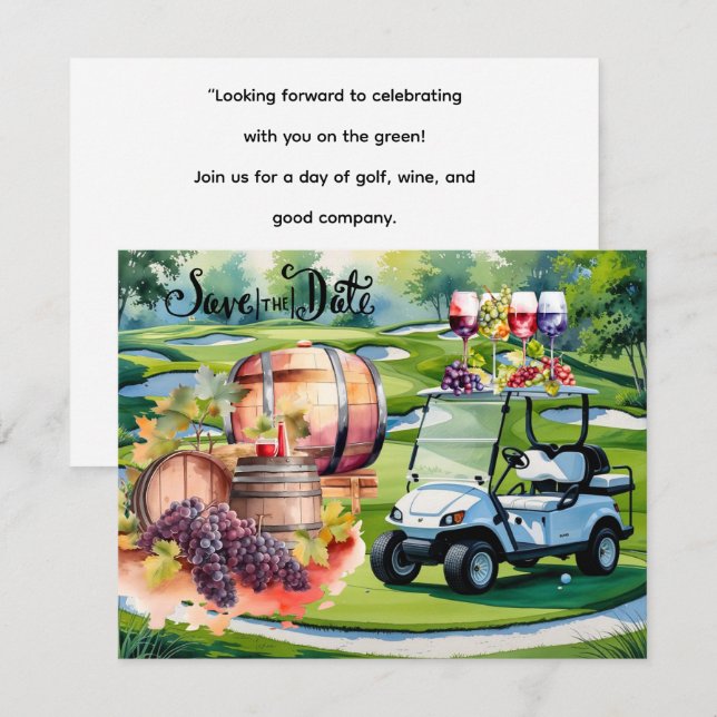 Invitación Golf Save the Date con bolas de golf sobre césped  (Anverso / Reverso)