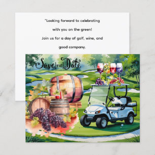 Invitación Golf Save the Date con bolas de golf sobre césped 