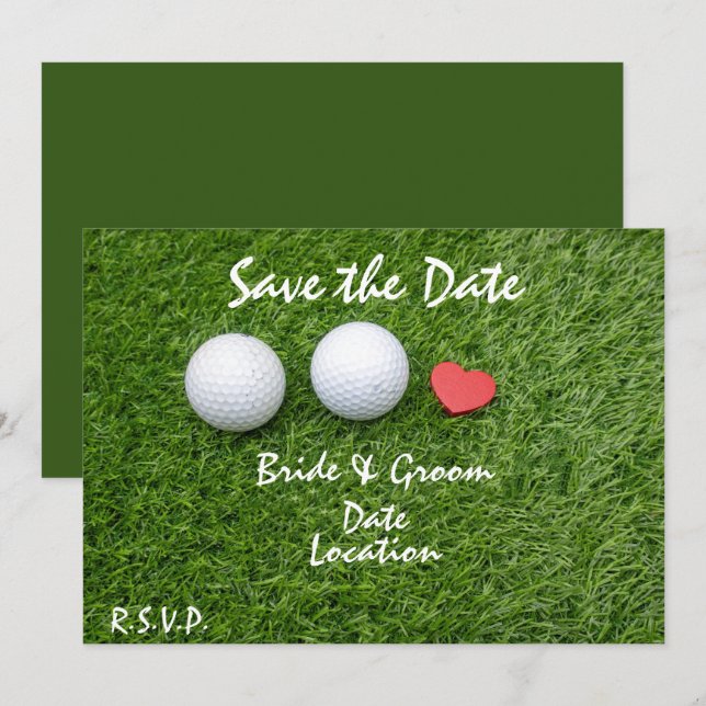 Invitación Golf Save the Date con la pelota de golf enamorada (Anverso / Reverso)