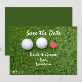 Invitación Golf Save the Date con la pelota de golf enamorada