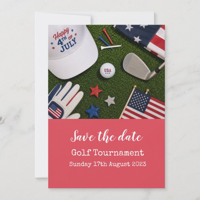 Invitación Golf Save the Date con tema americano (Anverso)