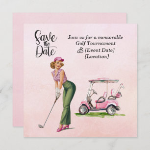 Invitación Golf Save the Date fiesta para una mujer fiesta go