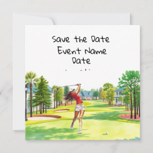 Invitación Golf Save the Date fiesta para una mujer fiesta go