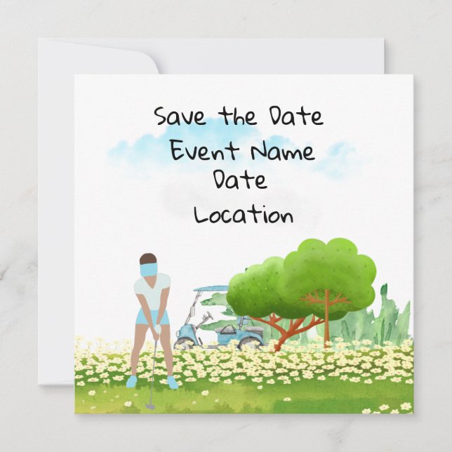 Invitación Golf Save the Date fiesta para una mujer fiesta go (Anverso)