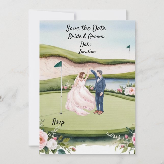 Invitación Golf Save the date Wedding Invitation Watercolor (Anverso)