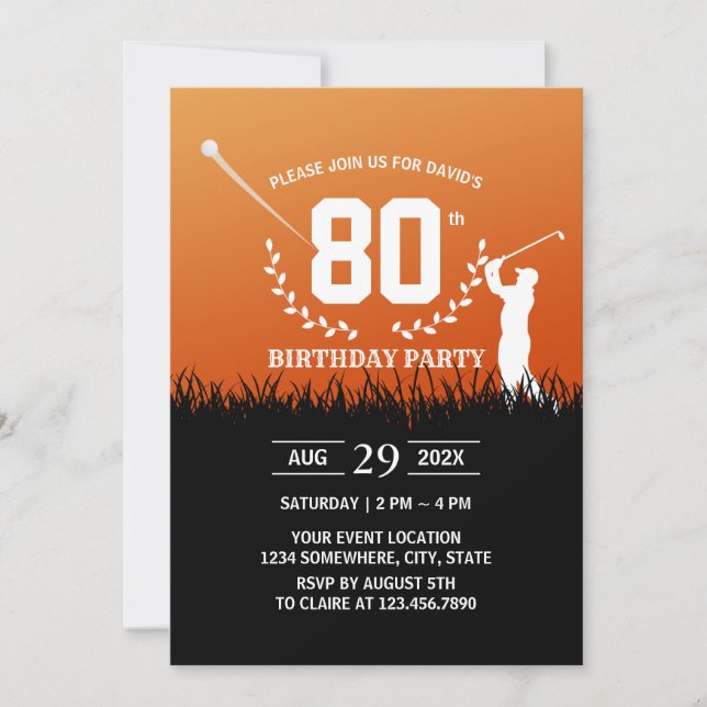 Invitación Golf Sports 80th Birthday Party (Anverso)