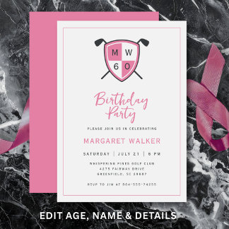 Invitación Golf Stylish 60th Adult Birthday Party Modern Pink