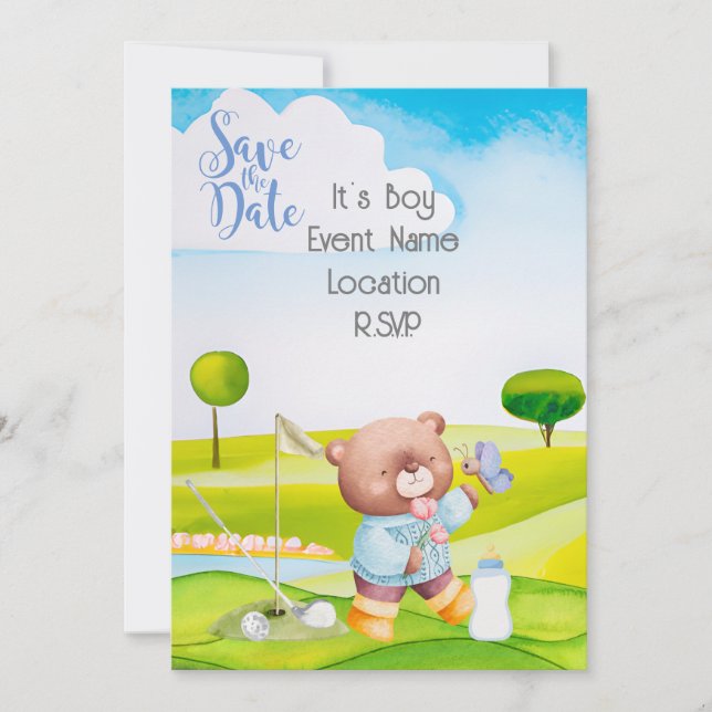 Invitación Golf Teddy Bear es un chico para las toallas de Ba (Anverso)
