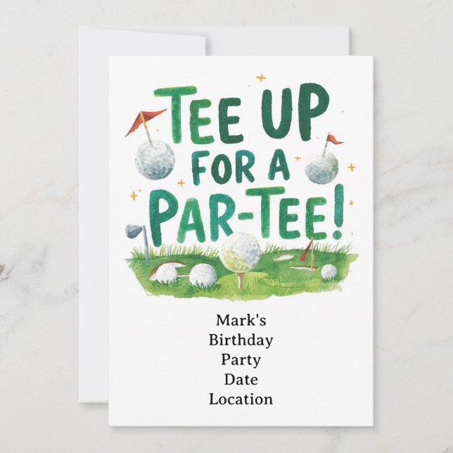 Invitación Golf tee up for Par Tee Golfer Party  (Anverso)