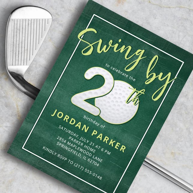Invitación Golf Theme Swing By 20th Birthday Stylish Green (Subido por el creador)