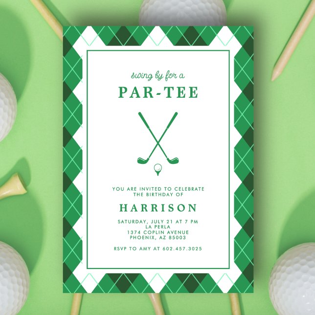 Invitación Golf Themed Birthday Party Modern Preppy Green (Subido por el creador)