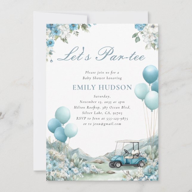 Invitación Golf Vamos a Par-tee Azul Baby Shower (Anverso)