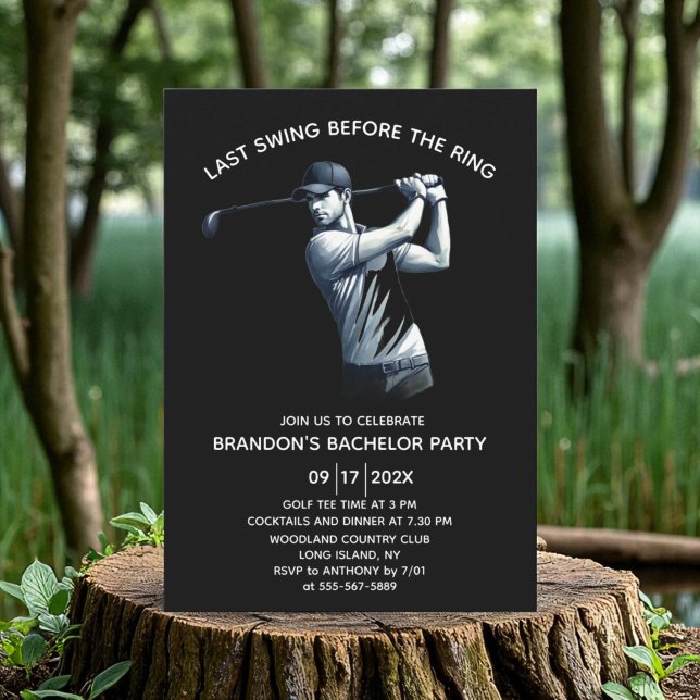 Invitación Golf Watercolor Bacheler Party Black (Subido por el creador)