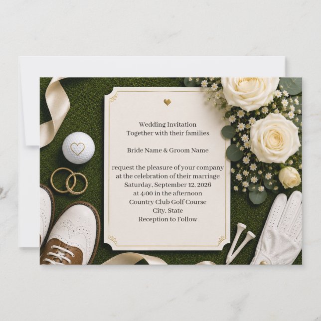 Invitación Golf Wedding Invitation with White Roses  (Anverso)
