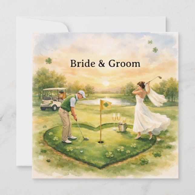 Invitación Golf Wedding Lucky in Love St. Patrick's Day theme (Anverso)