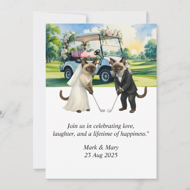 Invitación Golf Wedding themed for Cat Lovers (Anverso)