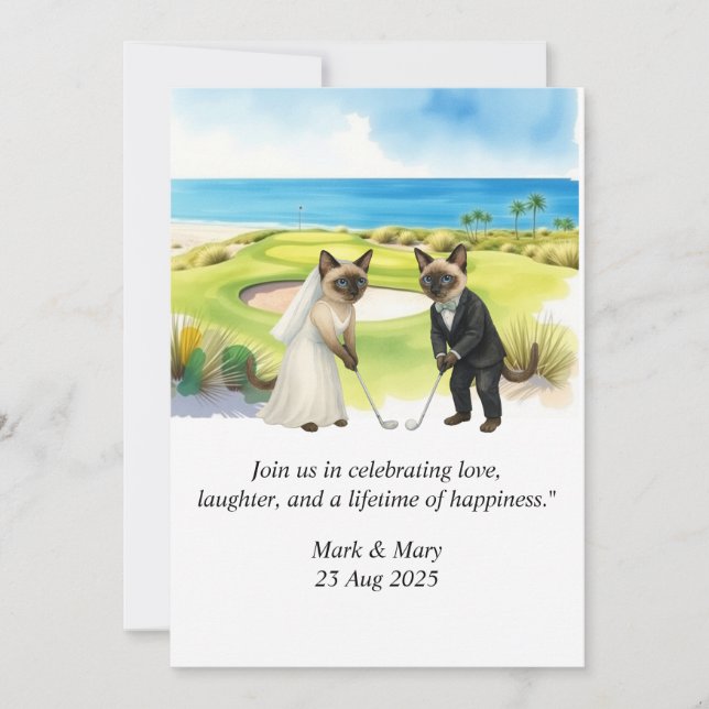 Invitación Golf Wedding themed for Cat Lovers (Anverso)